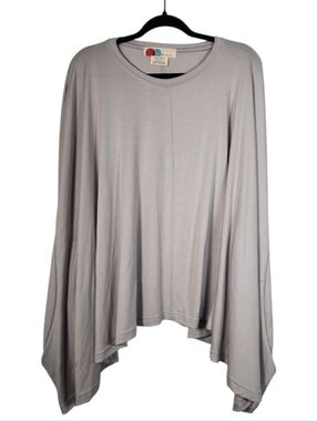 FREE PEOPLE BEACH Light Gray Draped Long-Sleeve Women's Top